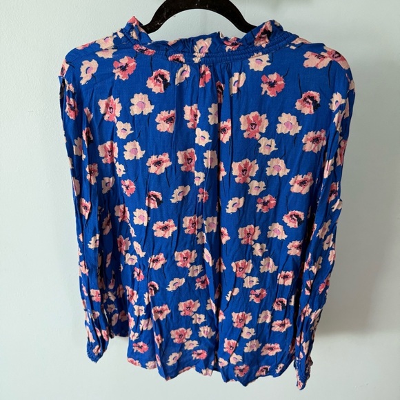 Lucky Brand Boho Blue Floral Blouse Size X-Large Long Sleeve Cold Shoulder - Picture 6 of 7